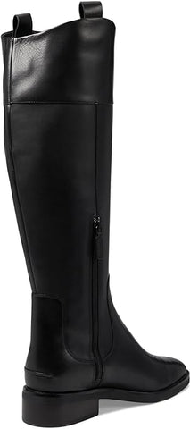 Cole Haan Hampshire Black Leather Round Toe Pull On Stacked Heel Knee High Boots