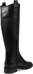 Cole Haan Hampshire Black Leather Round Toe Pull On Stacked Heel Knee High Boots