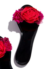 Cape Robbin Women Fullbloom 3D Black Floral Embellished Flat Jelly Slide Sandals