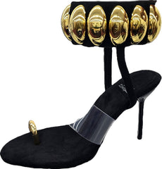 Jeffrey Campbell Occasion Black Suede Gold Fashion Ankle Strap Open Toe High Sandals