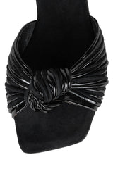 Jeffrey Campbell Knaughty-3 Black Combo Knotted Slip-On Flat Slide Mule Sandals