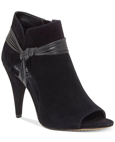 Vince Camuto Annavay Black Suede Leather Open Peep Toe Pump Ankle Boot