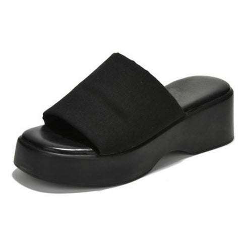 Wedge Platform Sandal Memory Foam Stretch Fabric Fitted Cloud Lightweight Wedge Sandals Chunky Heel Mule
