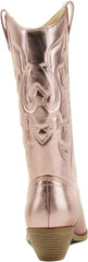 Soda Reno Lt-pink Metallic Pu Western Cowboy Stitched Pointed Toe Fashion Boots