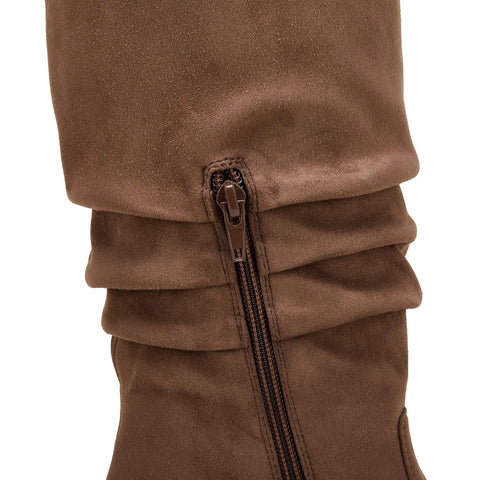 Huiyuzhi D2Y031 Brown Pointed Toe Mid Heel Side Zip Knee High Boots Tall Booties 7