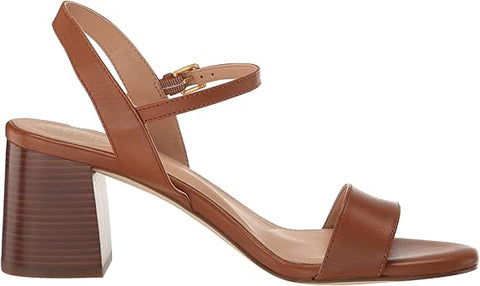 Cole Haan Josie British Tan Leather Ankle Strap Open Toe Block Heeled Sandals