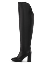 Jeffrey Campbell Bridle Block Heeled Knee High Black Leather Dress Boots