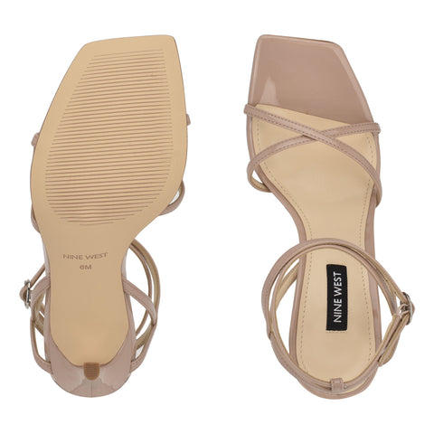 Nine West Tidle Barely Nude Ankle Strap Squared Open Toe Stiletto Heeled Sandals
