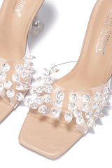 Cape Robbin Crystalline Crystal Clear Nude Open Toe High Heesl Mule Sandals