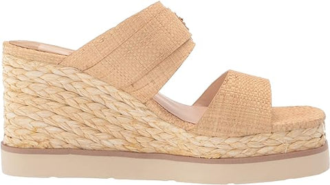 Dolce Vita Lauryn Lt Natural Raffia Slip On Square Open Toe Wedge Heeled Sandals