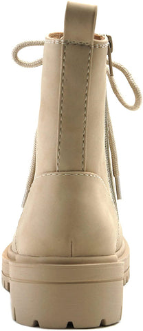 SODA FIRM Lace up Chunky Platform Classic Combat Ankle Boots Nude Beige (7, Beige Nbpu)