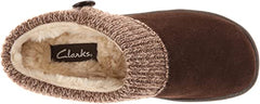 Clarks Womens Slipper Suede Leather Knitted Collar Clog Slippers - Plush Faux Fur Lining