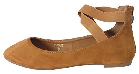 Bella Marie Dana-20 Tan Suede Classic Ballerina Flats w/Elastic Crossing Straps (6)