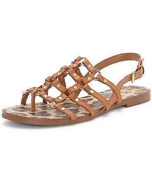 Vince Camuto Richintie Leather Caged Strappy Flat Sandal BRICK Brown Leather