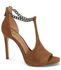 Jessica Simpson Rexa Ankle-Chain Tan Suede Sandals High Heel Peep Toe Dress Pump