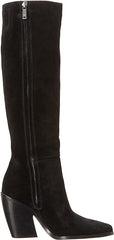 Sam Edelman Annabel Black Leather Stacked Block Heel Pointed Toe Fashion Boots