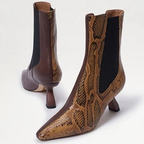 Sam Edelman Sammie Cuoio Snake Leather Pull-On Pointed Toe Side Goring Boots