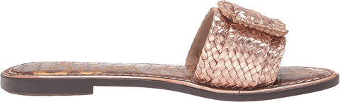 Sam Edelman Gabriela Champagne Open Toe Slip On Leather Flat Slide Dress Sandals