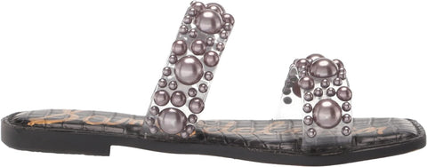 Sam Edelman Eleana Clear/Grey Jewel Detailed Open Toe Slip On Flats Sandals
