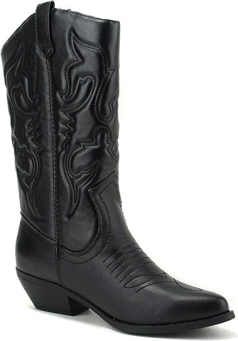 Soda Reno Black Western Cowboy Pointed Toe Knee High Pull On Tabs Western Boots