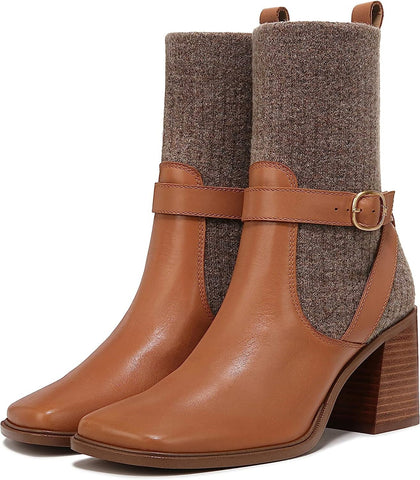 Sam Edelman Marci Lt Cuoio Brown/Praline Buckle Ankle Leather Fabric Booties