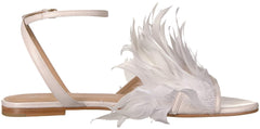 Pour La Victoire Layla Ivory Flat Feathered Sandals Ivory White Feather