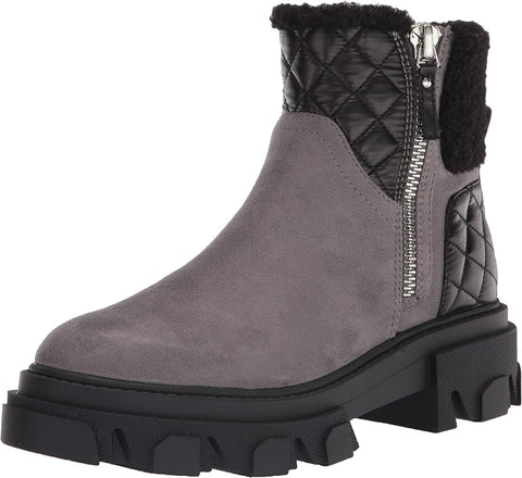 Nine West Colbee2 Grey Suede Zip Closure Rounded Toe Chunky Leather Ankle Boots
