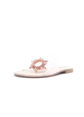 Cape Robbin Frozen Rinestone Mules Slides Sandals Nude Slip On Flats Clear Mules