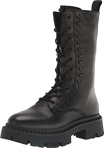 Ash Gaga Bis Black Studded Side Zipper Lace Up Round Toe Fashion Combat Boots