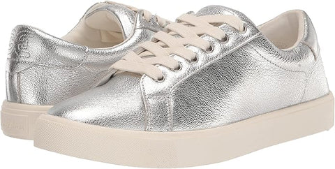 Sam Edelman Ethyl Silver Fashion Leather Lace-Up Rounded Toe Casual Sneakers 5.5