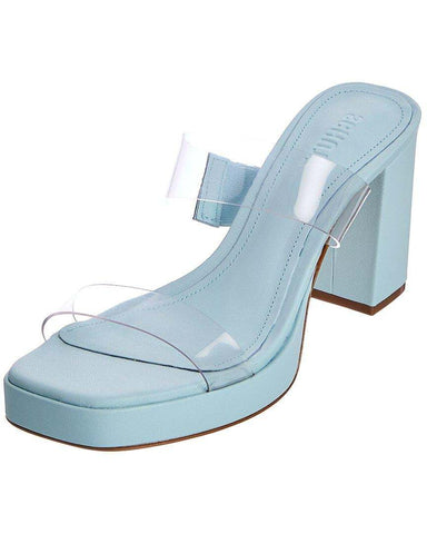 Schutz Ariella Platform Blue Open Toe Translucent Straps Block High Heel Sandals
