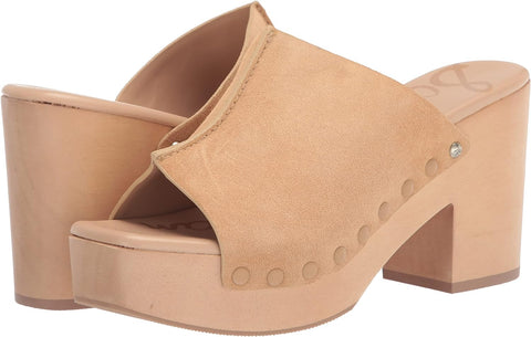 Sam Edelman Josselyn Sesame Squared Open Toe Slip On Studded Block Heeled Sandal