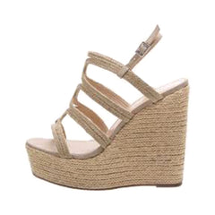 Schutz Patsy Nude Natural Strappy Heeled Platform Wedge Heel Espadrilles Sandals