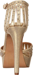 Jessica Simpson Bakir Gold Ankle Strap Almond Toe Stiletto Heel Rhinestone Pumps