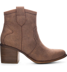 Dirty Laundry Unite Brown Chunky Block Heel Zipper Metallic Western Ankle Boots