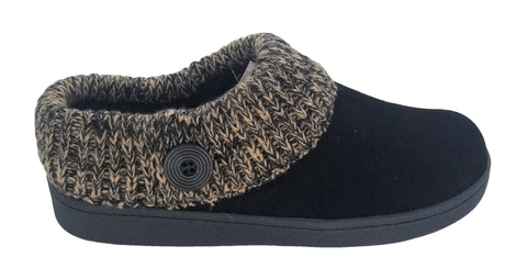 Clarks Womens Suede Leather Comfort Clog Knitted Collar Slipper Plush Faux Fur Trim Indoor Outdoor House Slippers For Women