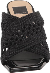 Dolce Vita Patch Black Woven Slip On Squared Open Toe Block Heeled Sandals