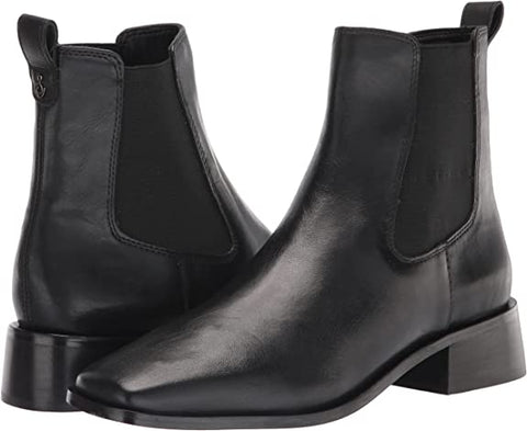 Sam Edelman Thelma Black Pull On Square Toe Leather Chelsea Ankle Fashion Boots