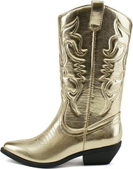 Soda Reno Gold Metallic Pu Western Cowboy Stitched Pointed Toe Fashion Boots