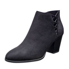 City Classified Habit Black Vegan Nubuck Side Zipper Stacked Heel Ankle Booties