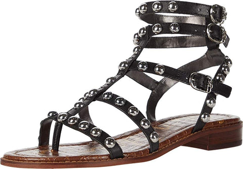 Sam Edelman Eavan Black Ankle Strap Studded Open Toe Gladiator Flats Sandals