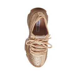 Steve Madden Maxima Lace Up Sculpted Sole Glitzy Accent Sneakers Rose Gold