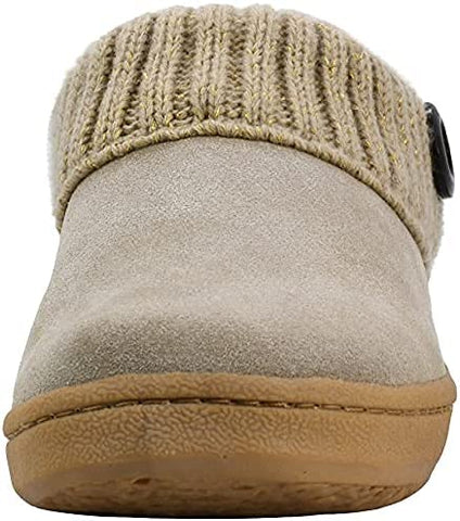 Clarks Angelina Stone Knitted Collar Winter Clog Rounded Closed Toe Slippers