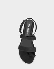Aerosoles Women's Shortener Flat Sandal Black Open Toe Ankle Strap Sandals