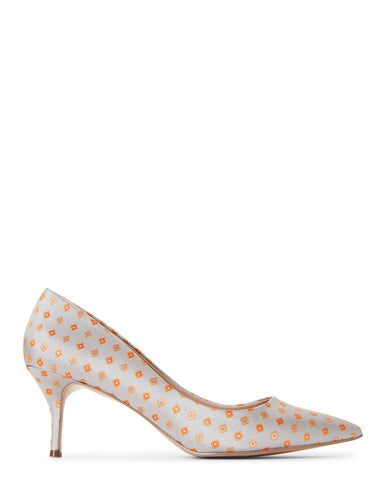 Charles David Addie Grey Multi Fabric Pointed Toe Mid Slip On Heel Dress Pumps