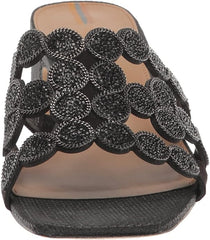 Sam Edelman Winter Black Squared Open Toe Slip On Embellished Block Heel Sandals