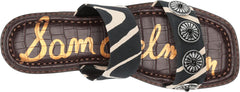Sam Edelman Hera Black/Natural Slip On Open Toe Embellished Flat Slides Sandals