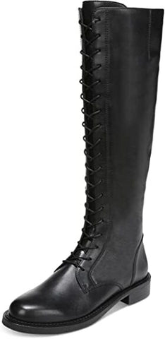 Sam Edelman Nance Black Lace Up Rounded Toe Stacked Heel Leather Knee High Boots