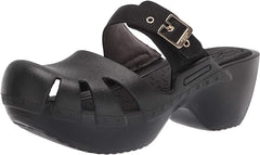 Dr. Scholl's Dance On Black Synthetic Slip On Strap Block Heel Rounded Toe Clogs