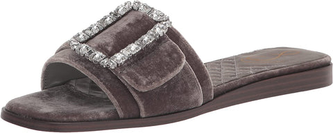 Sam Edelman Inez Light Grey Squared Open Toe Slip On Buckle Strap Slide Sandals